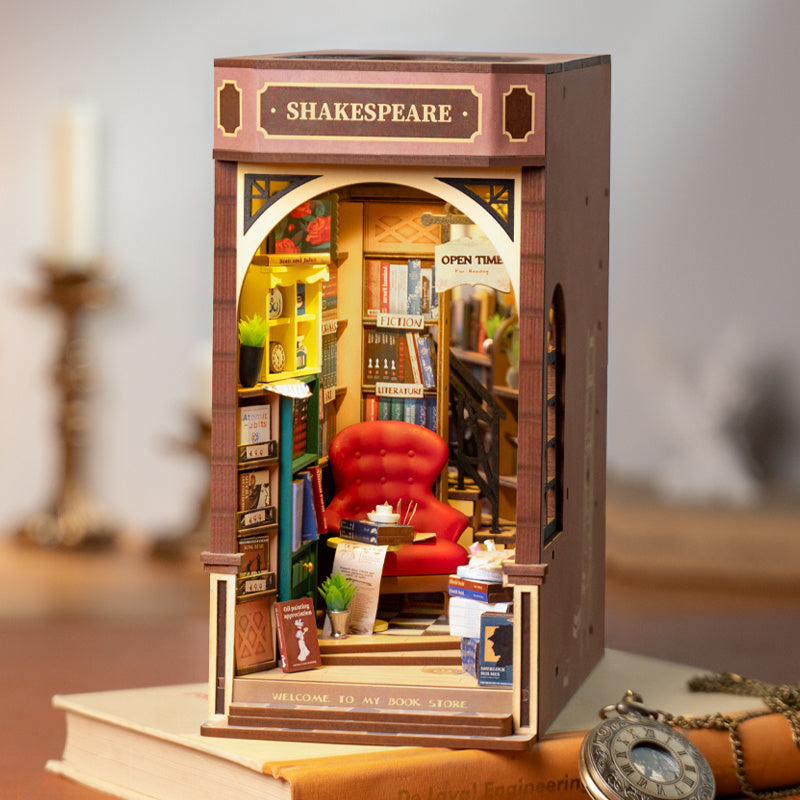 Step into the charm of a classic French bookstore with this beautifully crafted book nook, inspired by the iconic “Shakespeare and Company.” Unlike traditional models, this set features an innovative snap-fit design—no glue required—and can be completed in around 3 hours.

Pieces: 194
Assembly Time: ~3.5 hours
Difficulty Level: ⭐⭐⭐⭐
Assembled Size: 7.9 × 4.5 × 8.7″ (20 × 11.5 × 22cm)
